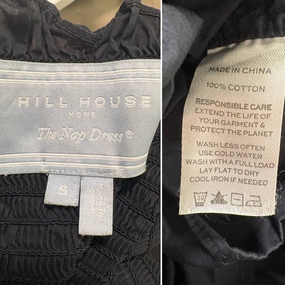 Hill House Ellie Nap Dress Smocked Ruffle Midi 100% Cotton Black Sz Small - Picture 11 of 11